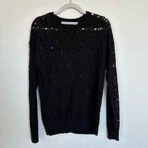 & Other Stories Sweater Womens Small (S) Black Open Knit Holes Crew Neck Pullove
